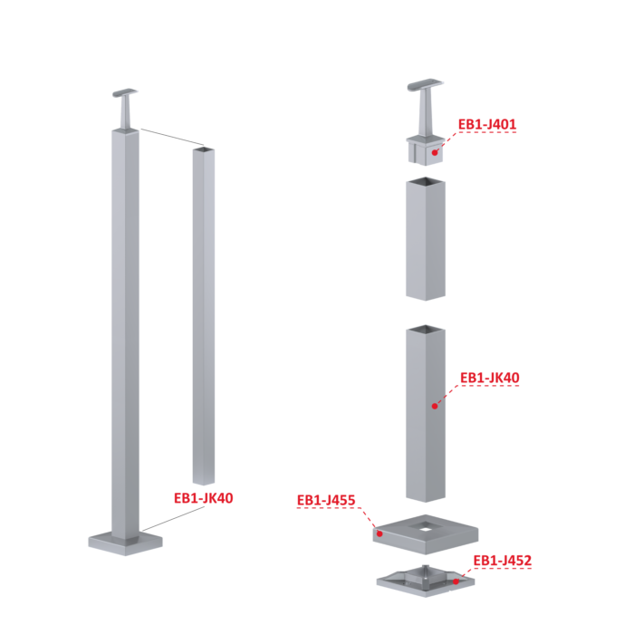 Nerezový sloup, vrchní kotvení, bez výplně, vrch pevný (40x40x2.0 mm), broušená nerez K320 / AISI304 - Image 2