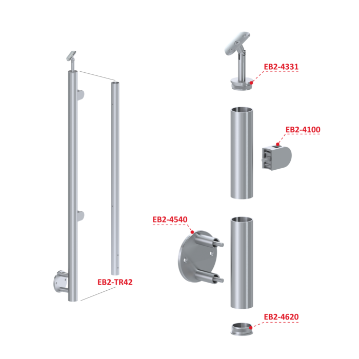 Nerezový sloup, boční kotvení, výplň: sklo, pravý, vrch nastavitelný (ø42,4x2 mm), broušená nerez K320 / AISI316 - Image 4