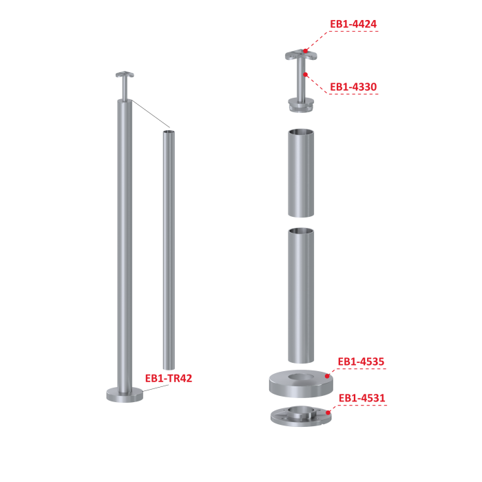 Nerezový sloup, vrchní kotvení, bez výplně,  rohový: 90°,, vrch pevný (ø 42,4x2 mm), broušená nerez / AISI304 - Image 2
