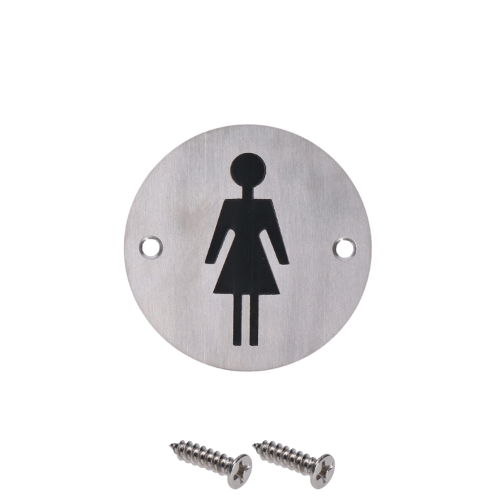 Nerezový piktogram `Dámy`, kulatý, rozměry: ø75x1.2mm, broušená nerez K320 / AISI304