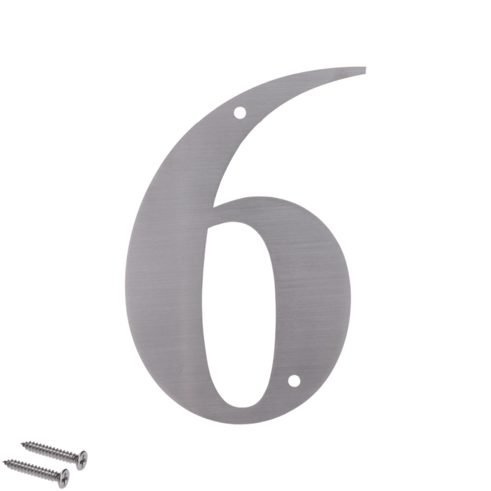 Číslo domové 6, (127x1.5mm), s dierami, brúsená nerez K320 / AISI 304