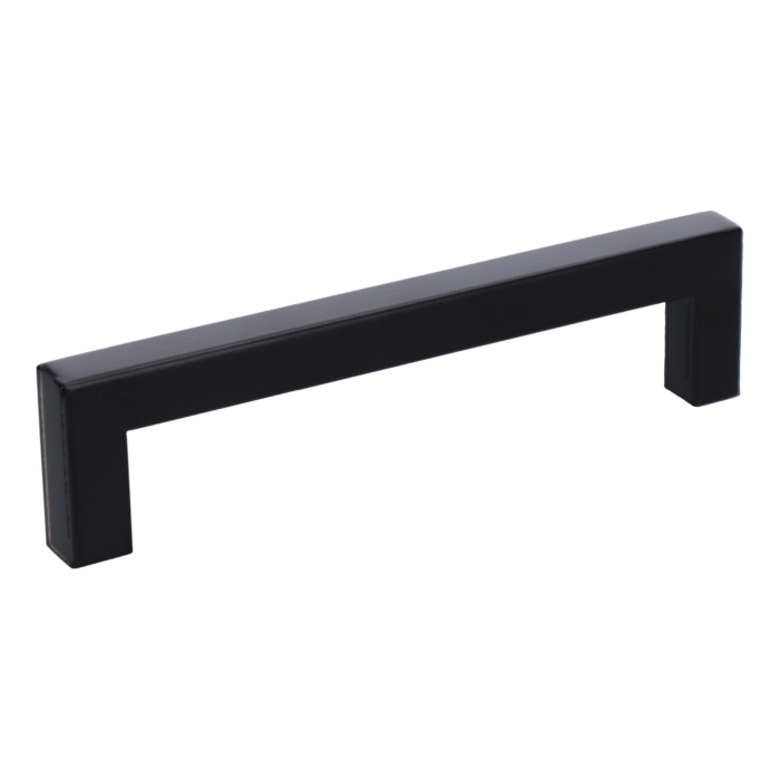 Nerezová úchytka (madlo) pro rozteč 128mm (140x128mm madlo 12x12mm, výška 32mm), dutá, barva: černá, nerez K320 /AISI304