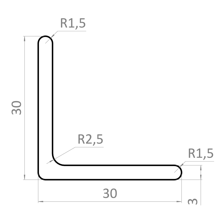 Nerezová tyč tvaru L 30x30x3mm, cena za 1ks (3m), nerez AISI / 304, bez povrchové úpravy - Image 2