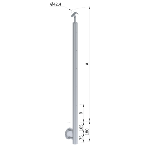 Nerezový sloup, boční kotvení, bez výplně, 5 řadový se závitem M6, vnější, vrch nastavitelný, (ø 42.4x2mm) broušená nerez K320 /AISI304