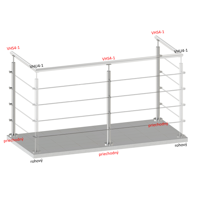 Nerezový sloup, vrchní kotvení, 4 řadový průchozí, vrch pevný (ø 42.4x2mm), broušená nerez K320 /AISI316 - Image 2
