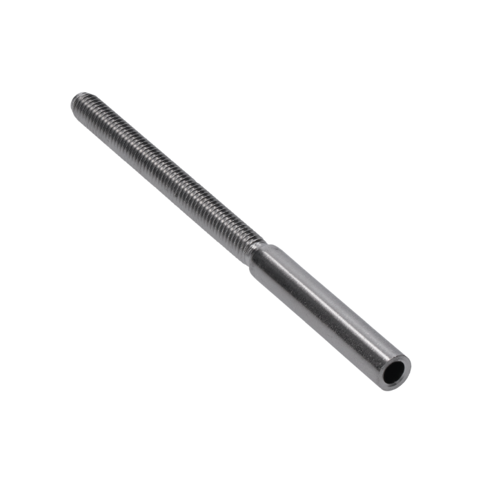 úchyt (lepící) pro nerezové lanko ø 4mm s vnějším závitem M6 x 60mm, ( ø 7mm / L: 100mm), broušená nerez K320 /AISI304, použít lepidlo MD-GEL454/20