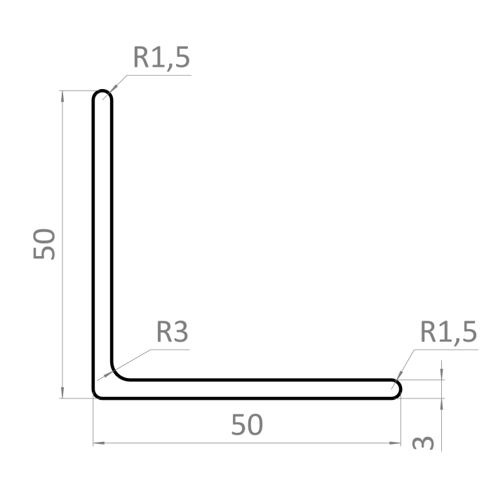Nerezová tyč tvaru L 50x50x3mm, cena za 1ks (3m), nerez AISI / 304, bez povrchové úpravy - Image 2