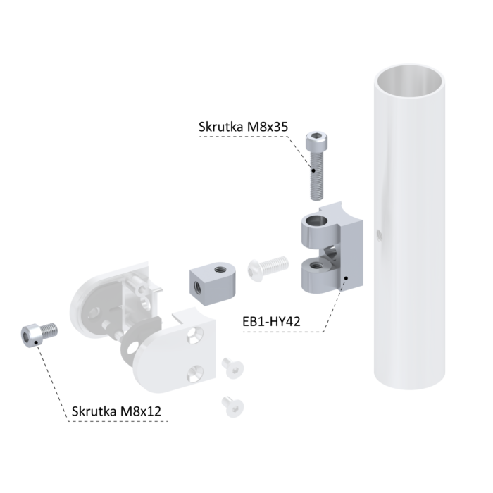 Nastaviteľný pánt 0-90° k svorke skla / plechu na trubku ø 42.4mm , brúsená nerez K320 /AISI304 - Obrázek 4