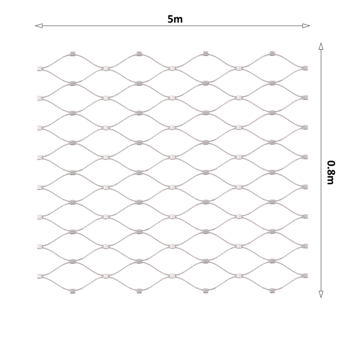 Nerezová lanková síť, 0,8x5 m (šxd), oko 50x50 mm, průměr lanka 2 mm, AISI316