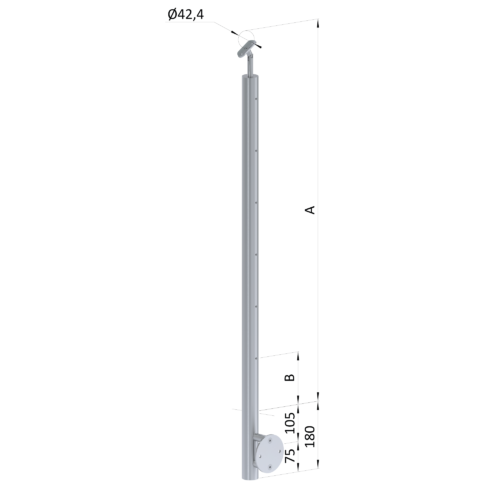 Nerezový sloup, boční kotvení, bez výplně, 6 řadový se závitem M6, vnitřní, vrch nastavitelný, (ø 42.4x2mm), broušená nerez K320 /AISI304