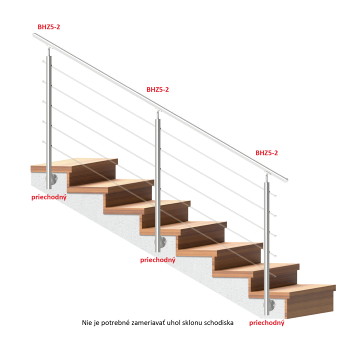 Nerezový sloup, boční kotvení, 5 řadový průchodný, vnitřní, vrch nastavitelný (ø 42,4x2 mm), broušená nerez K320 / AISI316 - Image 2