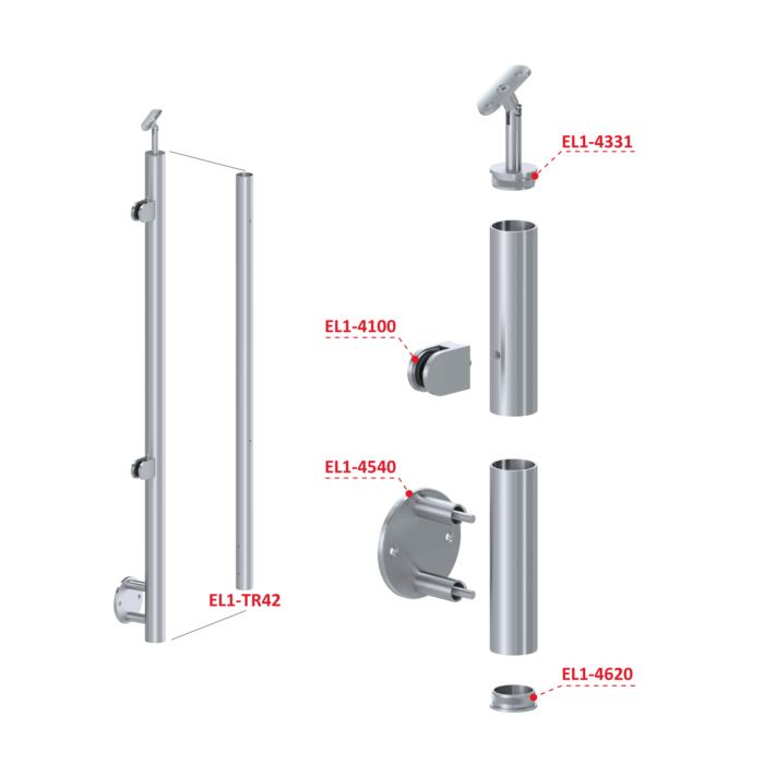 Nerezový sloup, boční kotvení, výplň: sklo, levý, vrch nastavitelný (ø 42,4x2 mm), leštěná nerez / AISI304 - Image 4