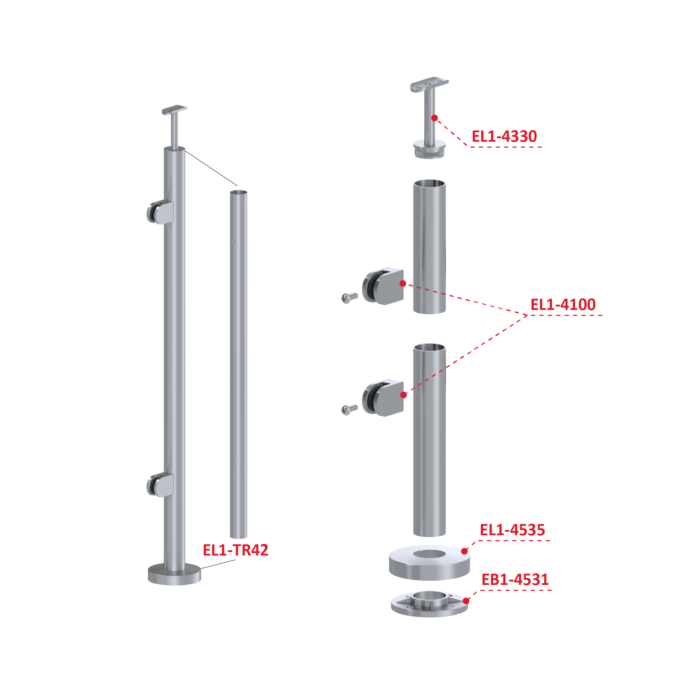 Nerezový sloup, vrchní kotvení, výplň: sklo, levý, vrch pevný (ø 42,4x2 mm), leštěná nerez / AISI304 - Image 4