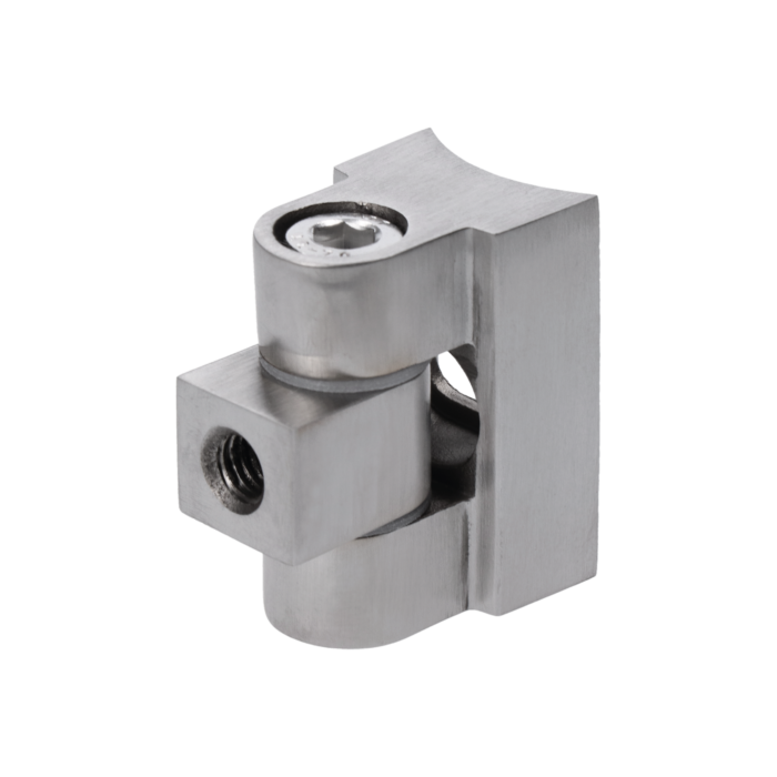 Nastaviteľný pánt 0-90° k svorke skla / plechu na trubku ø 42.4mm , brúsená nerez K320 /AISI304