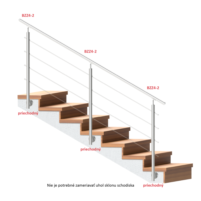 Nerezový sloup, boční kotvení, bez výplně, 4 řadový se závitem M6, vnitřní, vrch nastavitelný, (ø 42.4x2mm), broušená nerez K320 /AISI304 - Image 2