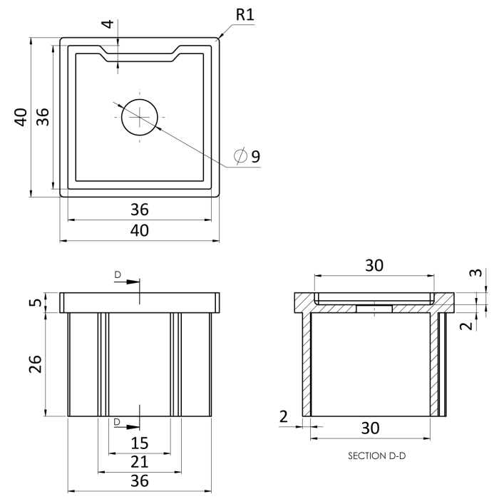 Držák madla, jokl 40x40x2.0mm, na jokl 40x40mm, broušená nerez K320/AISI304 - Image 2