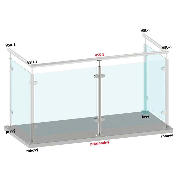 Nerezový sloup, vrchní kotvení, výplň: sklo, průchozí, vrch pevný (ø 42,4x2 mm), leštěná nerez / AISI304 - Image 2