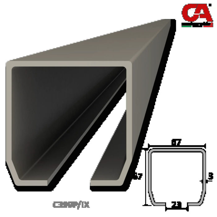 PICCOLO-Kombinovaný (Nerez/Pozink) samonosný systém 67x67x3mm pro posuvné brány do 200kg/4,5m otvor (C399P-IX 1x6m nerezový profil, W395P.F2 2ks, C397P 1ks, C396P 1ks, C398P 1ks) - Obrázek 4
