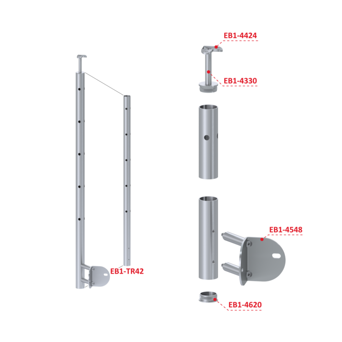 Nerezový sloup, boční kotvení rohové, 5 děrový, rohový: 90°, vrch pevný (ø 42.4x2mm), broušená nerez K320 /AISI304 - Image 4