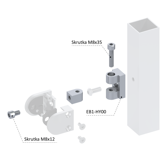 Nastavitelný pant 0-90° ke svorce skla/ plechu na jokl (např. EB1-AK05, EB1-0100), broušená nerez K320 /AISI304 - Image 4