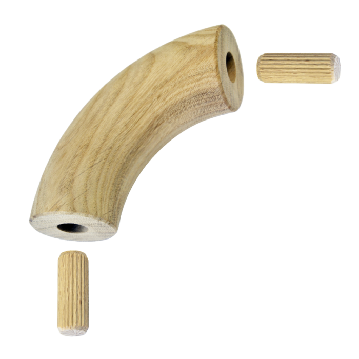 Dřevěný spojovací oblouk (ø 42 mm / 90°), materiál: dub, broušený povrch bez nátěru