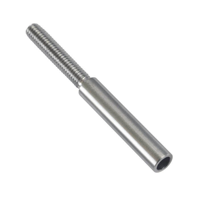 úchyt (lepiaci) pre nerezové lanko ø 5mm s vonkajším závitom M6 x 30mm, ( ø 8mm / L: 70mm), brúsená nerez K320 /AISI316, použiť lepidlo MD-GEL454/20