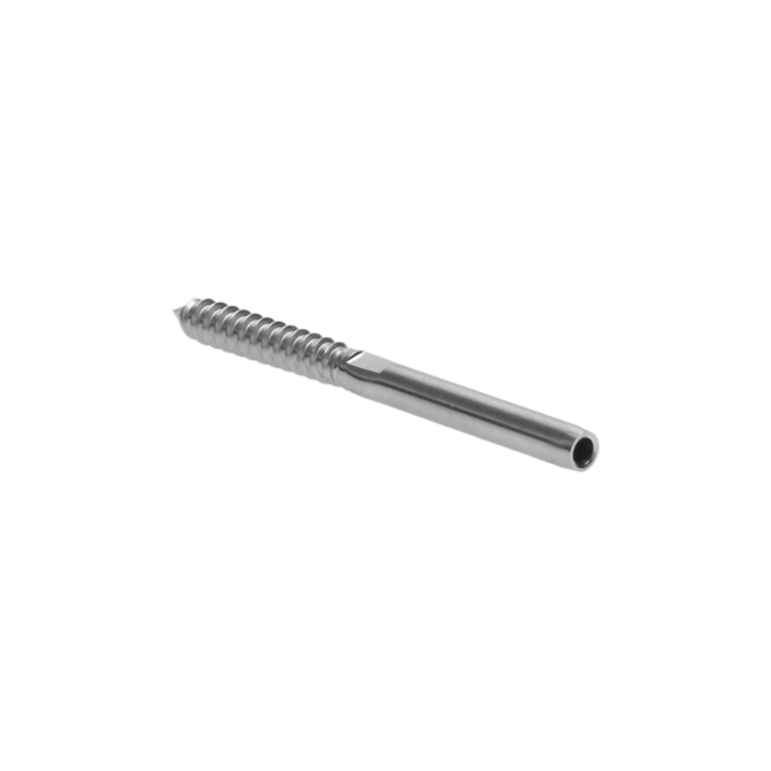 úchyt (lepící) pro nerezové lanko ø 4mm se závitem do dřeva, ( ø 7mm / L: 100mm), broušená nerez K320 /AISI316, použít lepidlo MD-GEL454/20