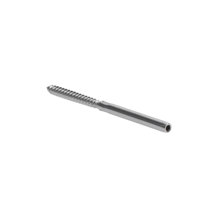 úchyt (lepící) pro nerezové lanko ø 3mm se závitem do dřeva, ( ø 6mm / L: 100mm), broušená nerez K320 /AISI316, použít lepidlo MD-GEL454/20