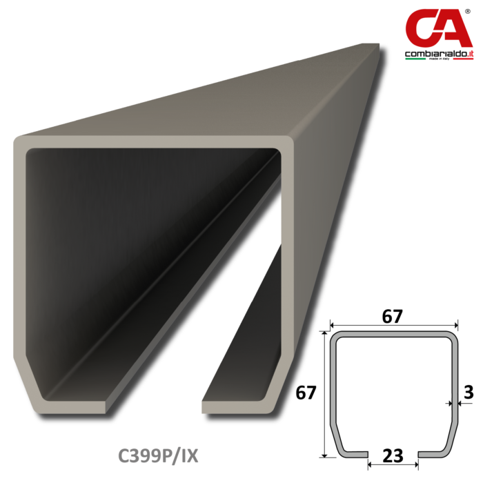 C profil PICOLLO (67x67x3mm) Combi Arialdo nerezový, pre samonosný systém, nerez bez povrchovej úpravy /AISI304, dĺžka 5m