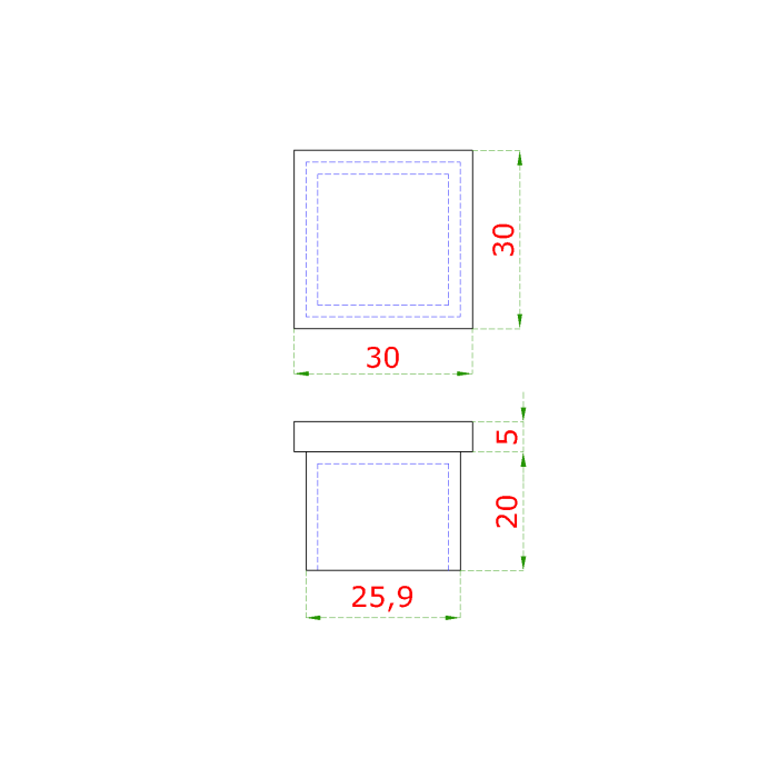 Ukončení na jekl 30x30x2.0mm, broušená nerez K320 / AISI304 - Obrázek 2