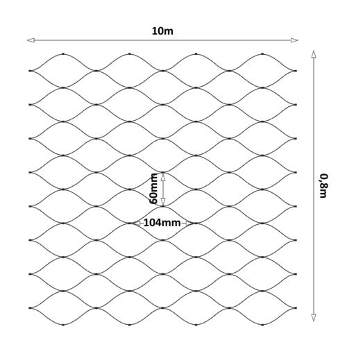 Lanková síť, 0.8mx10m, oko 60x104mm, t-2mm, černá AISI316 (Snížená kvalita povrchové úpravy)