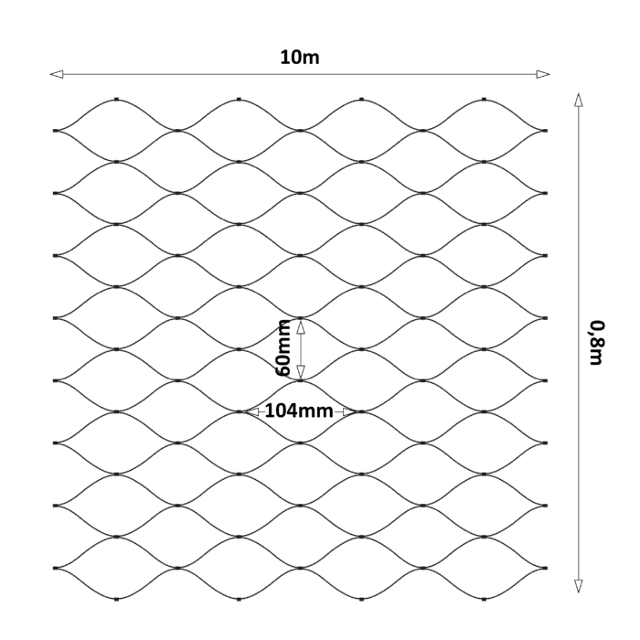 Lanková síť, 0.8mx10m, oko 60x104mm, t-2mm, černá AISI316 (Snížená kvalita povrchové úpravy)