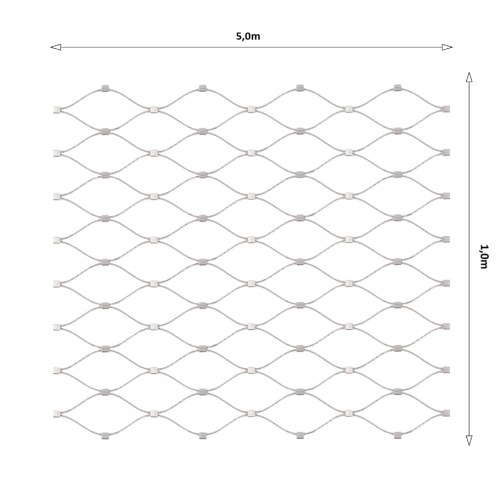 Nerezová lanková síť, 1,0m x 5m (šxd), oko 50x50 mm, tloušťka lanka 2mm, AISI316
