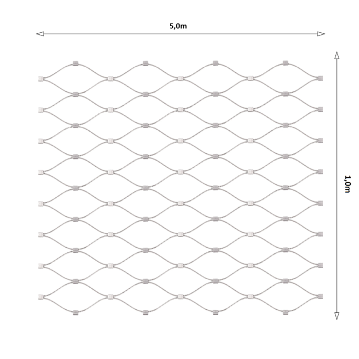 Nerezová lanková síť, 1,0m x 5m (šxd), oko 50x50 mm, tloušťka lanka 2mm, AISI316