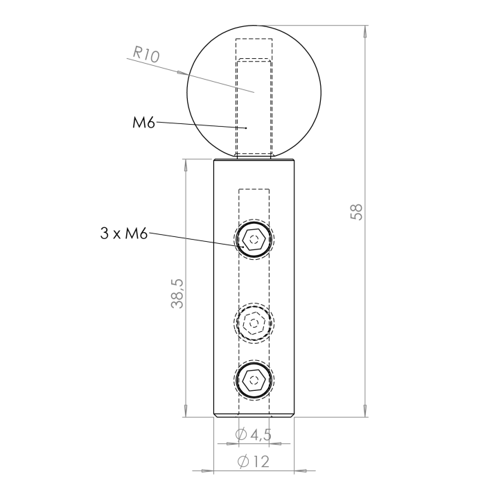 Úchyt pro nerezové lanko ø4 mm (61 mm / ø12 / 20 mm), broušená nerez K320 / AISI304 - Obrázek 2