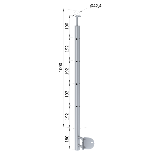 Nerezový sloup, boční kotvení rohové, 4děrový, rohový: 90°