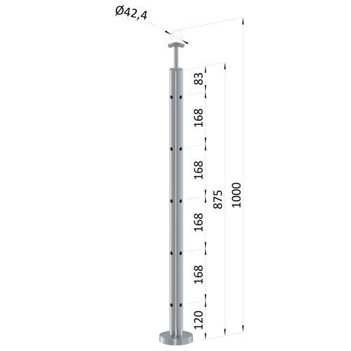 Nerezový sloup, vrchní kotvení, 5děrový, rohový: 90°