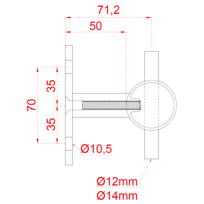 Nerezový sloup, boční kotvení, 4děrový průchozí - Obrázek 5