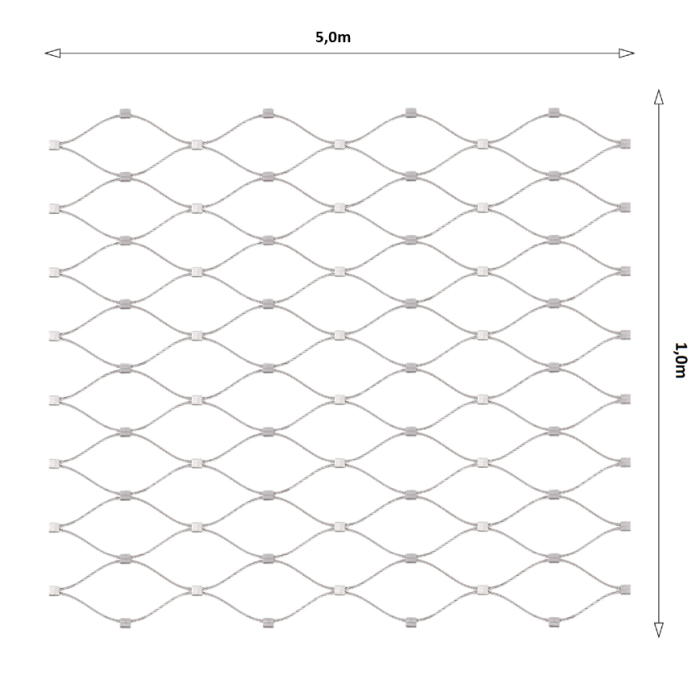 Nerezová lanková síť, 1,0m x 5m (šxd), oko 60x104 mm, tloušťka lanka 2mm, AISI316