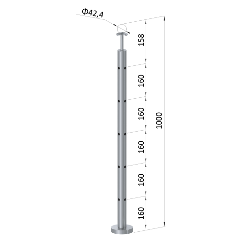 Nerezový sloup, vrchní kotvení, 5děrový, rohový: 90°