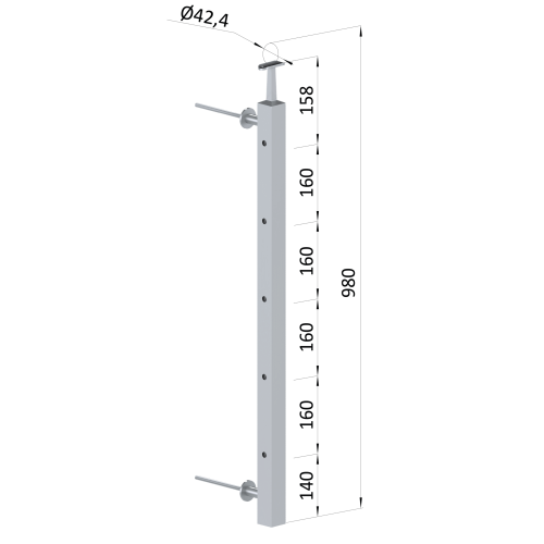 Nerezový sloup fr. balkón, boční kotvení, 5děrový, průchozí