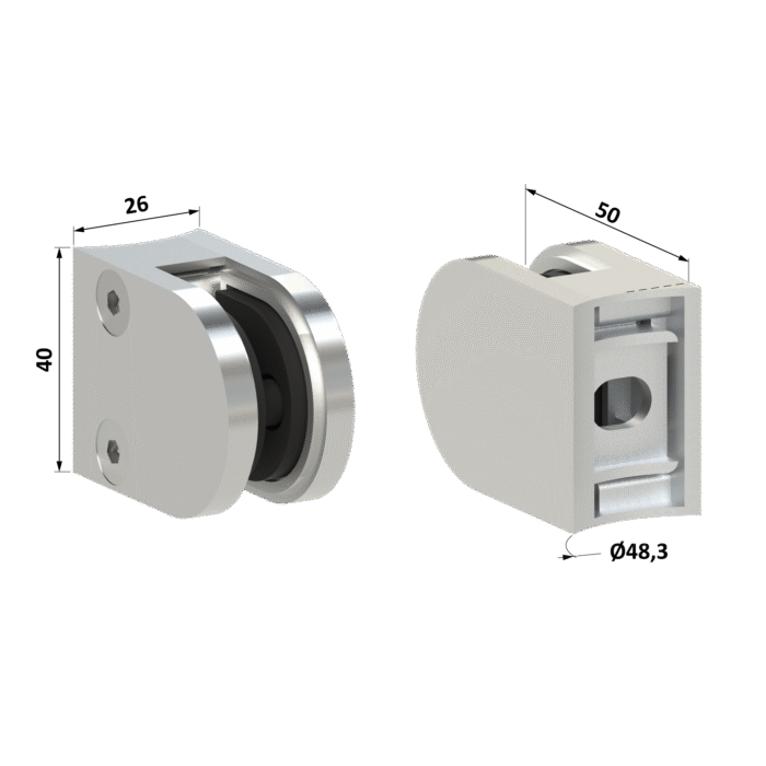 Svorka na trubku ø48.3mm, sklo 6-10.76mm, broušená AISI304 - Obrázek 3