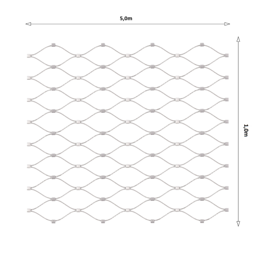 Nerezová lanková síť, 1,0m x 5m (šxd), oko 50x50 mm, tloušťka lanka 2mm, AISI316