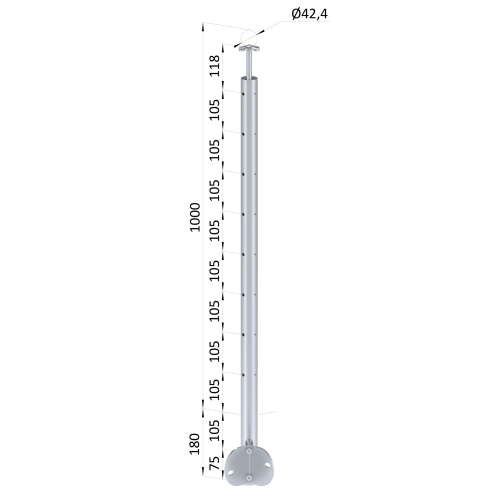 Nerezový sloup, boční kotvení, 8děrový na lanko, rohový: 90°