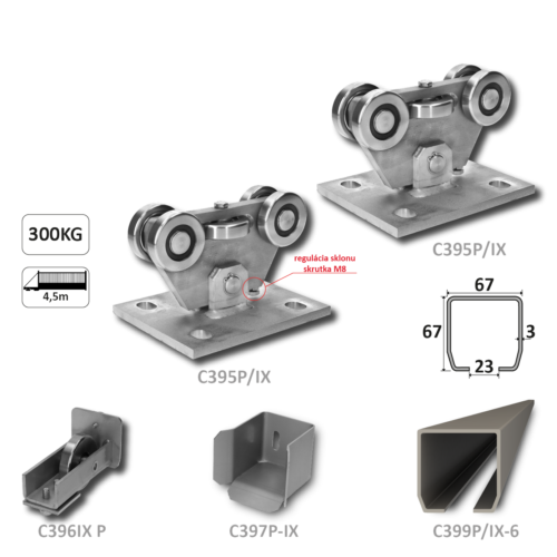 PICCOLO samonos do 300 kg/4,5 m, profil 67 x 67 x 3 mm, nerez