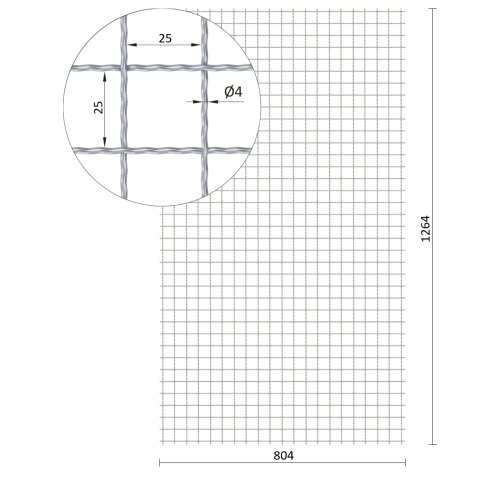Žebírkové pletené síto - rovné, oko: 25x25mm, průměr pletiva ø4mm, rozměr 1264x804mm, materiál: Nerez /AISI 304