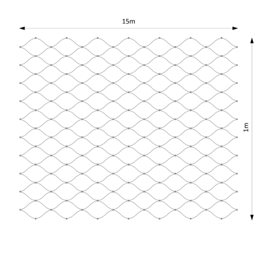 Lanová síť, 1 × 15 m, oko 40 × 40 mm, Ø 2 mm, AISI 316